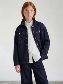 Resim LC Waikiki LCW Girls Studio Indigo Uzun Kollu Kız Çocuk Jean Gömlek 