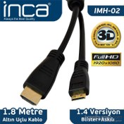 Resim IMH-02 Mini HDMI-HDMI v1.4 3D 1.8m Full HD Altın Uçlu Kablo 