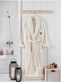 Resim Bleda Kadife Erkek Şalyaka Bornoz Koyu Krem 