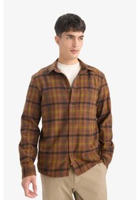 Resim Defacto Regular Fit Polo Yaka Kareli Flanel Uzun Kollu Gömlek E8183ax25wnbn152 Kahve 