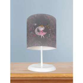 Resim Mekta Home Bebek ve Çocuk Odası Ayda Oturan Kız Pembe Motifli Gri Abajur 