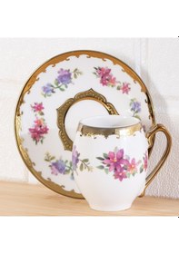 Resim Porsima 3189 Aurora 12 Parça Yaldızlı Porselen Türk Kahve Fincan Takımı Çok Renkli 