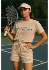 Resim Rich Kadın Sporty Kısa Kollu Bisiklet Yaka Oversize T-shirt Ve Şortlu Alt Üst Takım Tenis İkili Takım Çok Renkli 