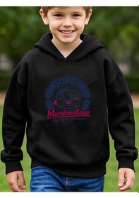 Resim Uyguntarz Sevimli Marshmallows Baskılı Oversize Çocuk Sweatshirt Siyah 
