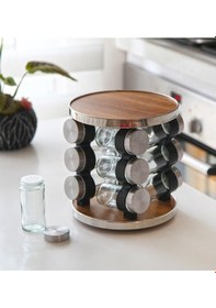 Resim 12'Li Döner Standlı Cam Baharatlık Baharat Takımı Seti 