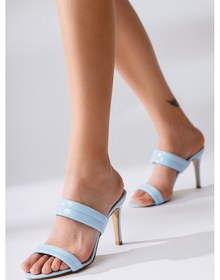 Resim Rhoda Mavi Oval Burunlu Bantlı Topuklu Terlik 001 