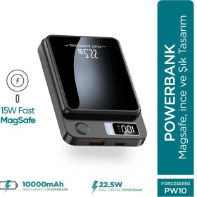 Resim Phixi Force PW10 10000mAh 22.5W MagSafe Powerbank - Kablosuz Mini Şarj Cihazı - 1 USB 1 PD Port - Dijital Ekran - Taşınabilir Şarj Cihazı 