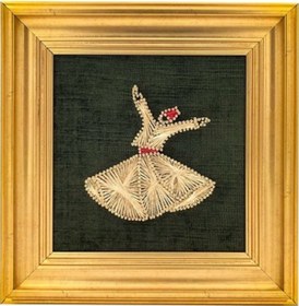 Resim Zemin Yeşil Kadifeli Semazen Filografi Ahşap Tablo 