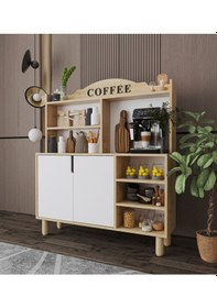 Resim Pisa Kahve Köşesi-çok Amaçlı Dolap-mutfak Dolabı Sbeyaz Safir Meşe - Beyaz 