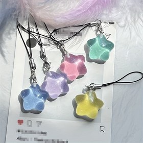 Resim 5 adet Sevimli Jelly Reçine Yıldız Telefon Şansları - Pastel Pembe, Yeşil, Mavi, Mor ve Turuncu Glitterli Beş Yıldızlı Yıldız Kolyeler Sırt Çantaları, Mobil Telefonlar ve Çift Hediyeleri için, Sevimli Telefon Şansları 