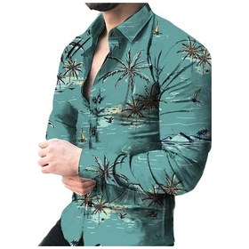 Resim Mavi Yeni Erkek Kaplan Sonbahar Uzun Kollu Erkek Çiçek Baskı Gömlek Mavi 