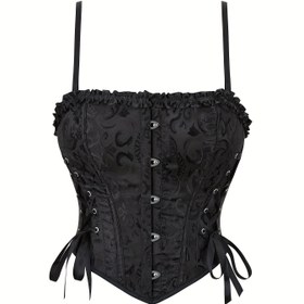 Resim Kadınlar için Seksi Fırfırlı Korse İnce Askılı, Vücut Şekillendirici, Mahkeme Tarzı Tüp Üst, Dış Giyim, Yan Kurdele Çapraz Tasarım, Büyük Beden Korse Üst 