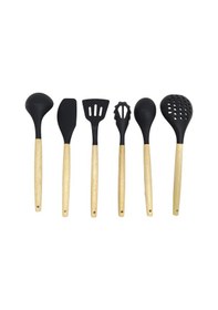Resim Ivory Doğal Bambu Saplı %100 Silikon Mutfak Seti 6 Parça Siyah 