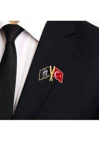Resim Mustafa Kemal Atatürk Ve Türk Bayrağı Rozet Gold Gri 