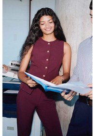 Resim Defacto Fitted Bisiklet Yaka Yelek E5328ax25aubr171 Bordo 