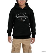 Resim Newyork Brooklyn U.S.A Siyah Çocuk Kapşonlu Sweatshirt Siyah 