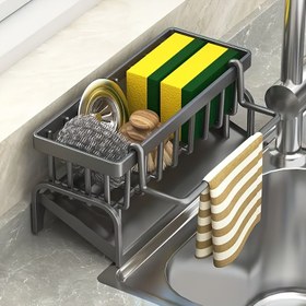 Resim Mutfak Lavabo Düzenleyici | Sünger, Fırça ve Sabun için Çoklu Bölme Plastik Tutucu | Havalandırılmış Drenaj Tasarımı | Mutfak ve Banyo için Yerden Tasarruf Sağlayan Depolama Rafı | Sünger ve Sabun Düzeni için İdeal, Mutfak Lavabo Aksesuarları 