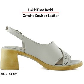 Resim Erkan Saçmacı Seras Vizon Hakiki Dana Derisi Çapraz Bantlı Delik Detaylı Kalın Topuklu Günlük Sandalet 