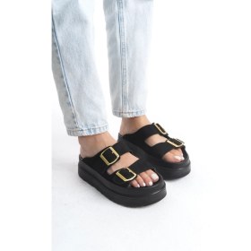 Resim Limeo Çift Tokalı Yazlık Kadın Günlük Yüksek Dolgu Taban Terlik Sandalet Ayakkabı 