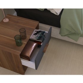 Resim Gm 027 Ceviz Antrasit Gri Tek Çekmeceli Komidin 