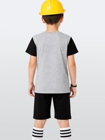 Resim Erkek Çocuk Takım İnşaat Araçları Baskılı T-Shirt Siyah Şort Yazlık Takım 