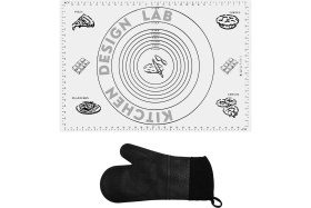 Resim Feyza Design 2'li Set Beyaz ve Siyah Silikon Hamur Açma Matı ile Fırın Eldiveni 