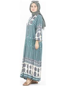 Resim Sevitli Karışık Desenli Viscon Elbise-mint Yeşili-2573 - Mint Yeşili Mint 