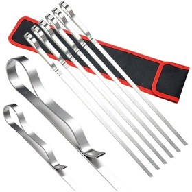 Resim Mufunye 6 Adet Saklama Çantalı Barbekü Şiş Çubukları Tekrar Kullanılabilir Izgara Kızartma Çubukları Paslanm 