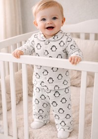 Resim anne dokunuşu gibi KUZUM BEBE 2’li Fitilli Kumaş Somon Ayıcık Desenli Kız Bebek Çocuk Alt Üst Pijama Takımı 