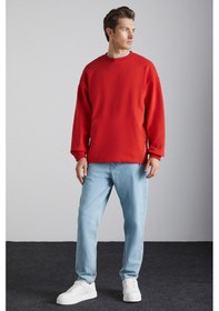 Resim Grimelange Santıagos Erkek Kangruru Cepli Fermuar Detaylı Arkası Yazı Baskılı Kırmızı Sweatshirt 