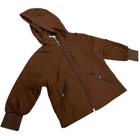 Resim Erkek Bebek Fermuar Kapamalı Cepleri Fermuarlı İçi File Astarlı Kapüşonlu Kahverengi Renk Yağmurluk Kahverengi 