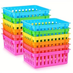 Resim 6'lı Üst Üste Konulabilir Plastik Saklama Sepetleri - Ofis ve Ev İçin Renkli Kırtasiye ve Temel Eşyalar Düzenleyici 