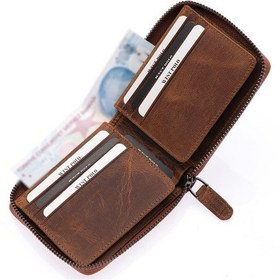 Resim Westpolo Unisex Kağıt Para Ve Bozuk Para Bölmeli Hakiki Eskitme Deri Cüzdan Kartlık - G2 Taba Koyu Taba 