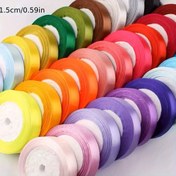 Resim 25M Genişliği 1.5Cm Olarak Satin Gül Bandı Düğün Ambalajı İçin, El Yapımı DIY Yay İçin Dekoratif Renkli Bant 