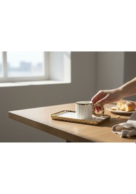 Resim Buenos Porselen Sedef Yaldızlı Sunumluklu Kahve Fincan Takımı Seti 6 Kişilik Altın 