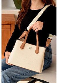 Resim Just Polo Kadın Günlük Kullanıma Uygun Ayarlanabilir Askılı Lüks El Ve Omuz Çantası Shoulder Bag Shopper Krem - Taba 