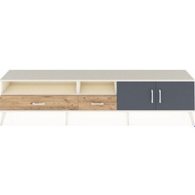 Resim Arges Tv Ünitesi 3 Raflı 2 Çekmeceli 2 Kapaklı 220x30x51 Aytaşı-antrasit/çam Antrasıt/atlas Çam - Aytası 