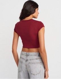 Resim Dilvin 31810 Bisiklet Yaka Crop T-shirt-açık Bordo Açık Bordo 