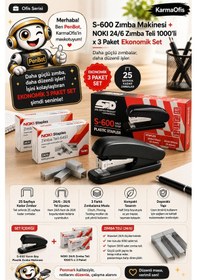 Resim S-600 Zımba Makinesi + 24/6 Gümüş Zımba Teli 3 Paket Ekonomik Set Siyah 25 Sayfa 