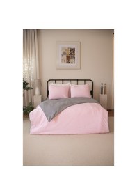 Resim Nevresim Takımı Tek Kişilik Lastikli Çarşaflı Gri Pembe 