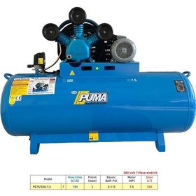 Resim Puma PE75/500 500 L 7.5 Hp 8 bar 380 V Döküm Kafa Kompresör 