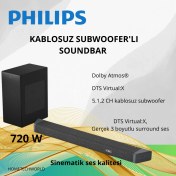 Resim Phılıps 5.1.2 Dolby Atmos Sinematik Ses Kalitesi Kablosuz Subwoofer'lı Soundbar 