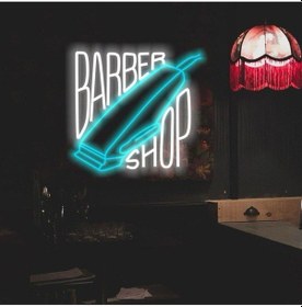 Resim Barber Shop Yazılı Neon Tabela Beyaz 