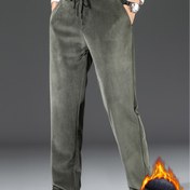 Resim Erkekler için Sıcak Polar Astarlı Rahat Düz Paça Pantolon - Sonbahar/Kış Konforu için Rahat, Kalın Polyester Jogger Pantolonlar, Beli İpli ve Fermuarlı Cebi ile 