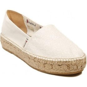 Resim Espadrilles Tommy Glit Beyaz Önü Simli Arkası Deri Hasır Tabanlı Dolgu Topuklu Kadın Ayakkabı White 