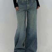 Resim Kadın Yüksek Belli Geniş Paça Kot Pantolon - Esnemeyen Vintage Yıkamalı Mavi Pantolon, Bol Kesim Düz Paça Günlük & Resmi Kombinler için Pantolon, Kadınlar için Esnemeyen Kot Pantolon (İlkbahar/Sonbahar/Yaz) - Günlükten Resmi Etkinliklere, Yüksek Belli Kot Pantolon 
