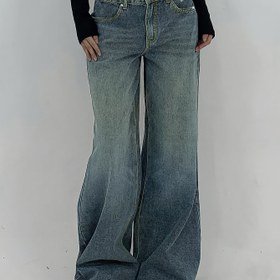 Resim Kadın Yüksek Belli Geniş Paça Kot Pantolon - Esnemeyen Vintage Yıkamalı Mavi Pantolon, Bol Kesim Düz Paça Günlük & Resmi Kombinler için Pantolon, Kadınlar için Esnemeyen Kot Pantolon (İlkbahar/Sonbahar/Yaz) - Günlükten Resmi Etkinliklere, Yüksek Belli Kot Pantolon 