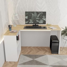 Resim L Çalışma Masası Bilgisayar Masası Dolaplı Kitaplıklı Meşe Sol Yön 