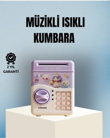 Resim Işıklı Sesli Şifreli Otomatik Para Çeken Kumbara Mor 