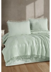 Resim %100 Pamuk Çift Kişilik Püsküllü Pike Takımı Velda Ada Çayı 